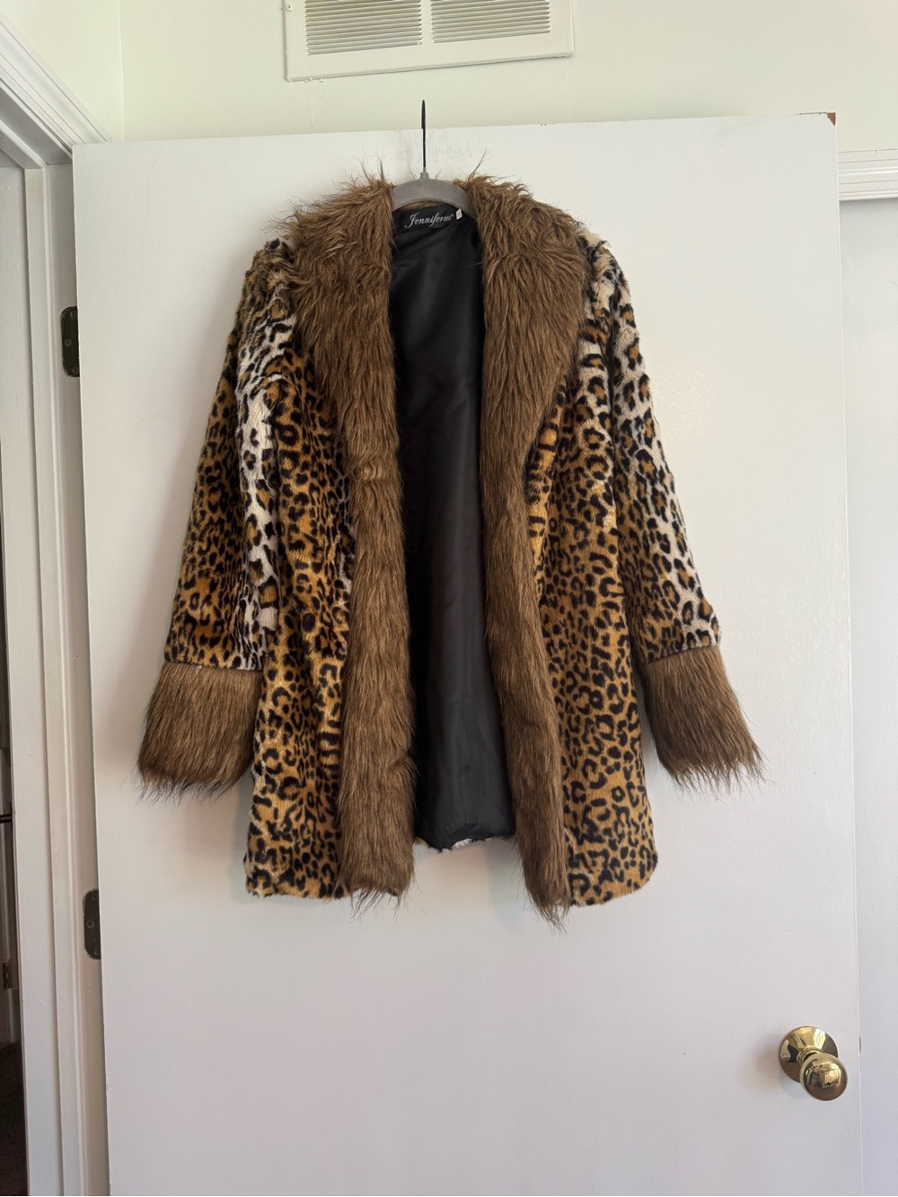 Jenniferm Leopard Faux-Fur Coat with Brown Trim - Women's Jacket